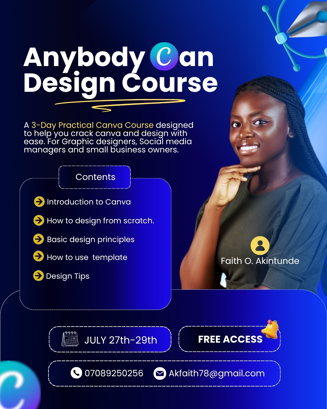 Anybody Can Design — 3-day practical Canva masterclass flyer